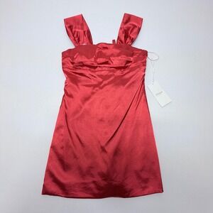 Weinaze Red Satin Ruffle Corset Back Cocktail Dress Size 2 NEW